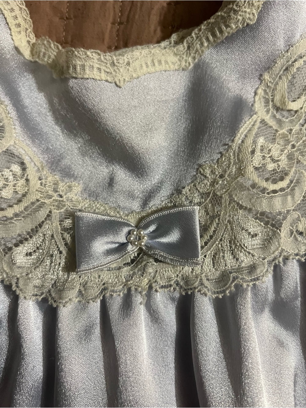 Dior Pale Blue Satin Lace-Trim Chemise - Picture 4 of 5